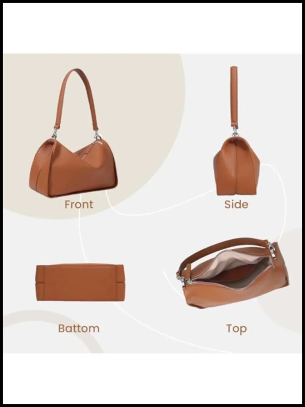 Genuine Leather Full-Grain Crossbody Hobo Bag Adjustable Strap